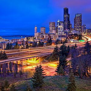 view of downtown Seattle from a 12th street bridge