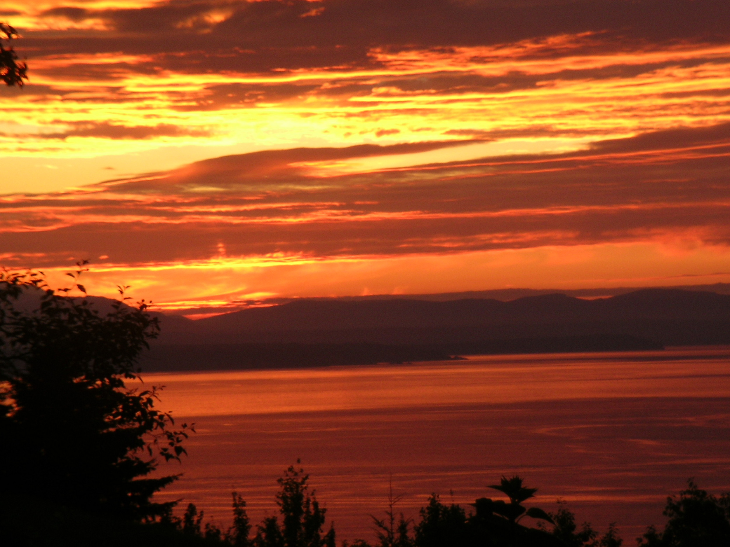 fiery sunset over Possession Sound