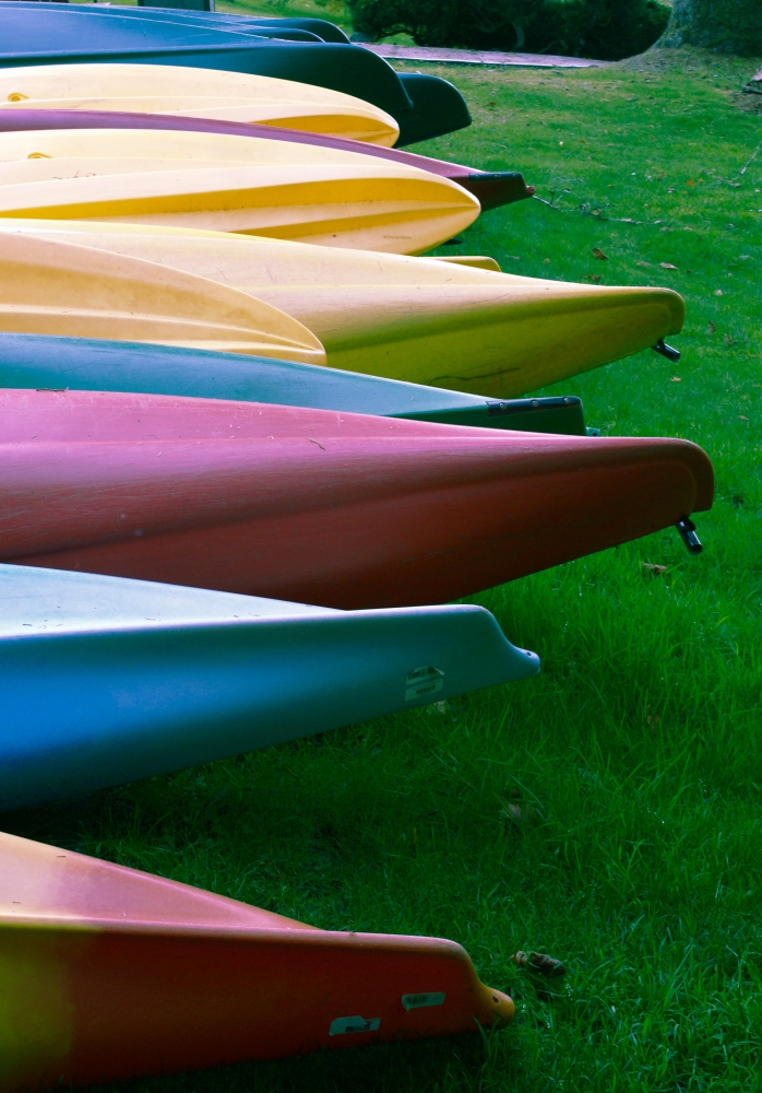 Kayaks on the lawn