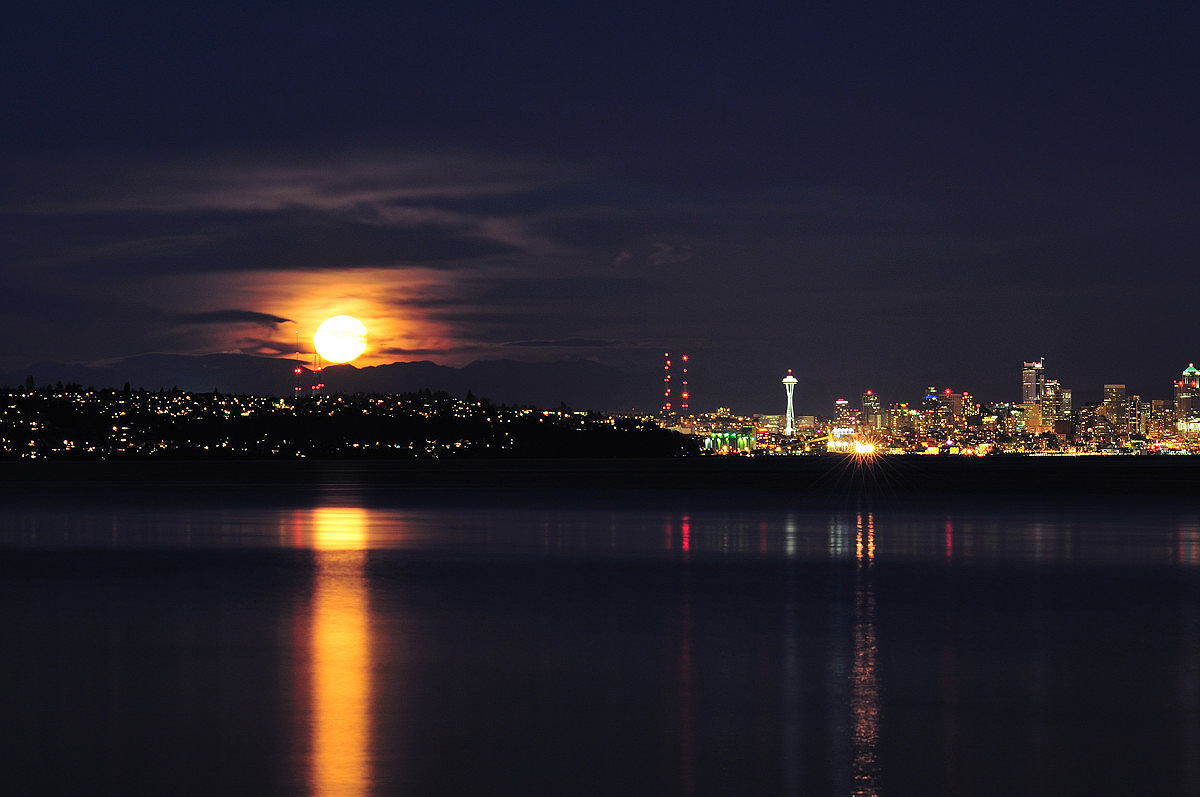 Supermoon over Seattle